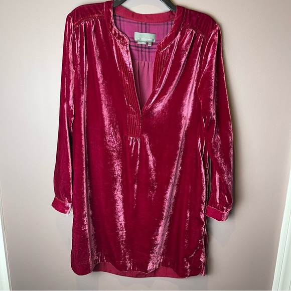 By Anthropologie Red Velvet Dress Long Sleeve XS - Picture 3 of 11